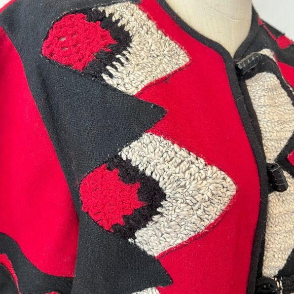 Coldwater Creek Vintage Mixed Fabric Crochet Geometric Wool Jacket Toggle Medium - Picture 6 of 6